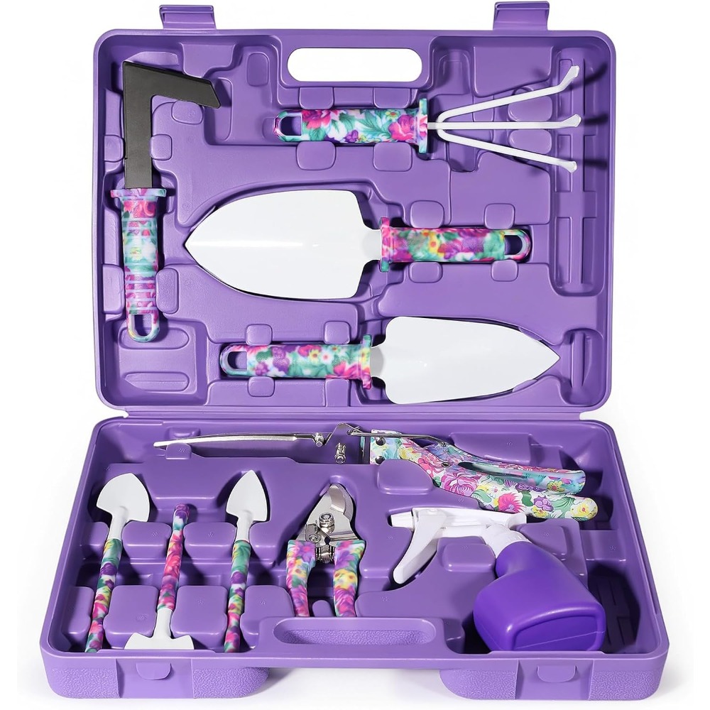 Gardening Tools Gift Set - 꽃무늬 케이스가 포함된 10종 정원 도구