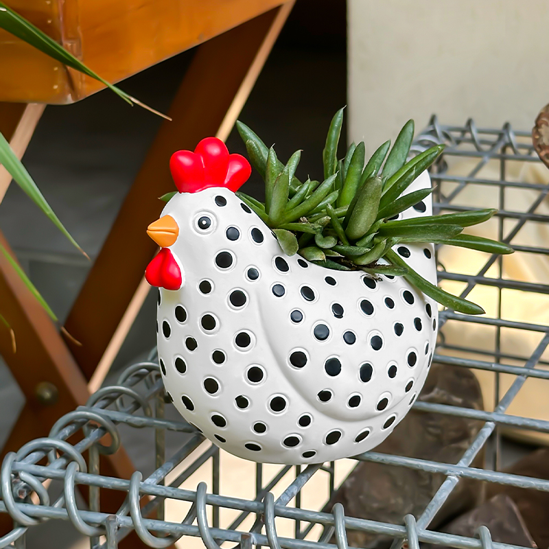 Gardening Tools Cute - 재미있는 점무늬 닭 모양 화분 귀여운