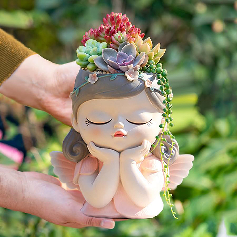 배수 구멍이있는 7 인치 귀여운 천사 소녀 얼굴 화분  - Gardening Tools Cute 리뷰 및 가격