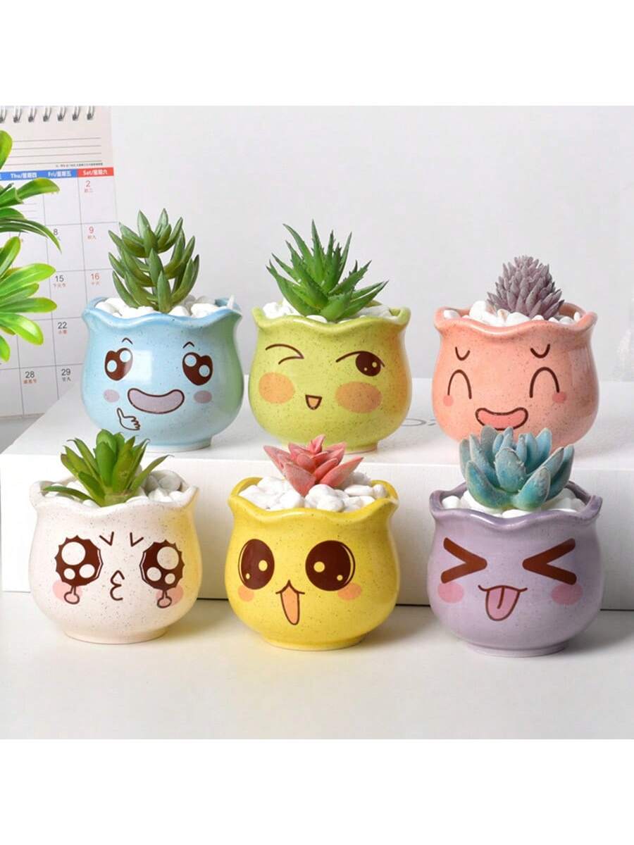 6개/세트 만화 귀여운 세라믹 화분, 배수구 기능이 있 - Gardening Tools Cute 리뷰 및 가격