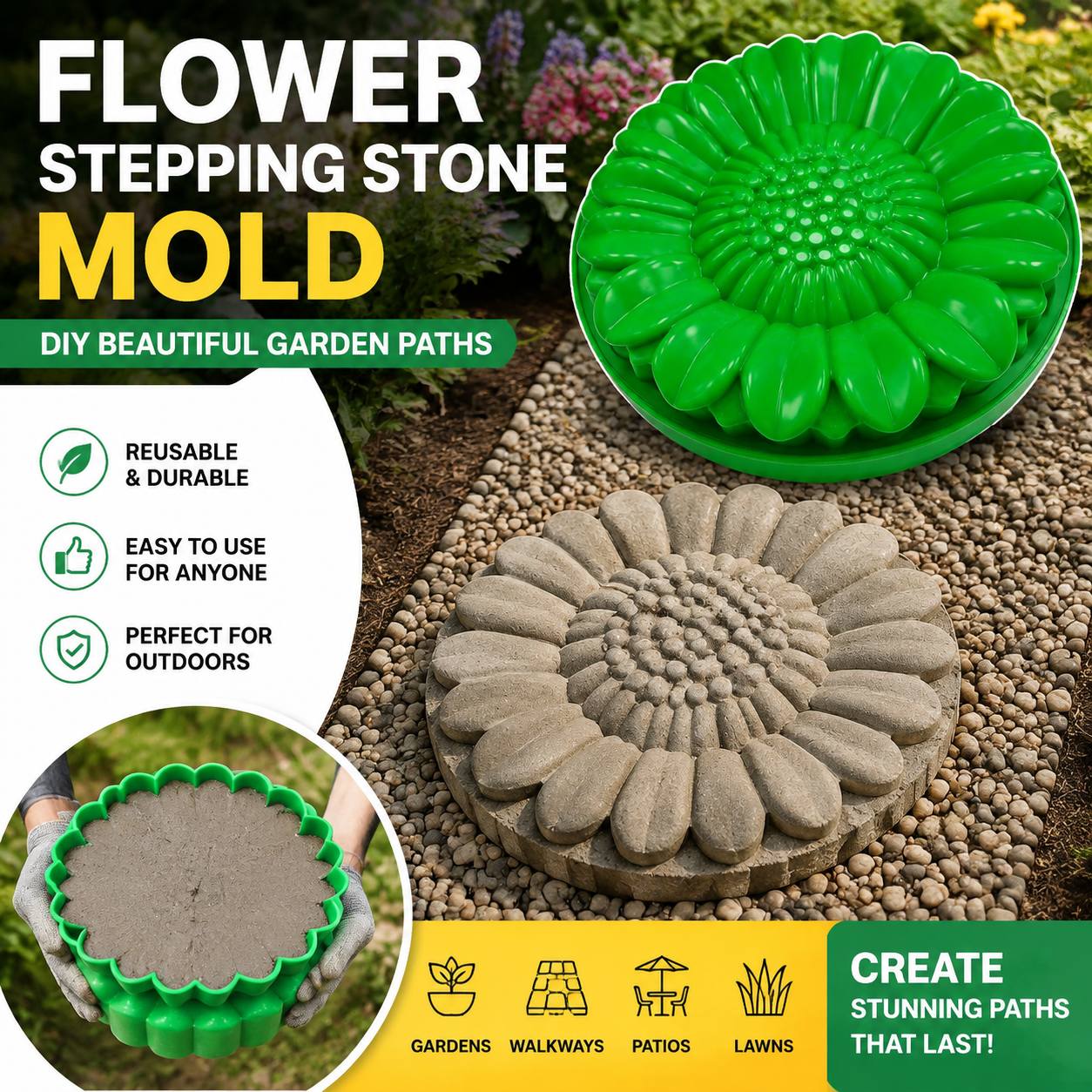 해바라기 테라스 석재 몰드 세트, 콘크리트 정원 산책로 - Gardening Tools Combo 리뷰 및 가격