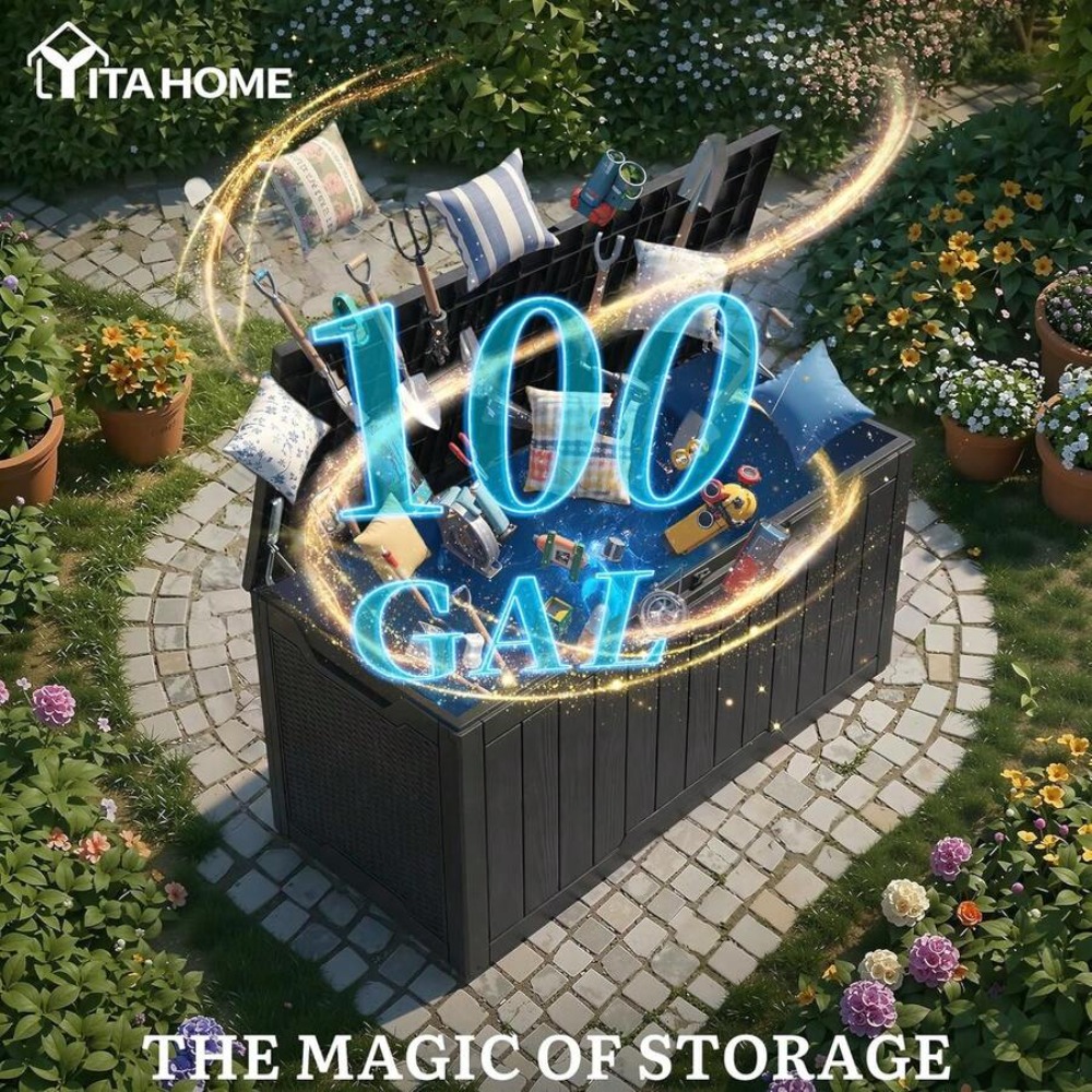 100갤런 대형 야외 데크 박스 방수 레진 보관함, 잠 - Gardening Tools And Accessories 리뷰 및 가격